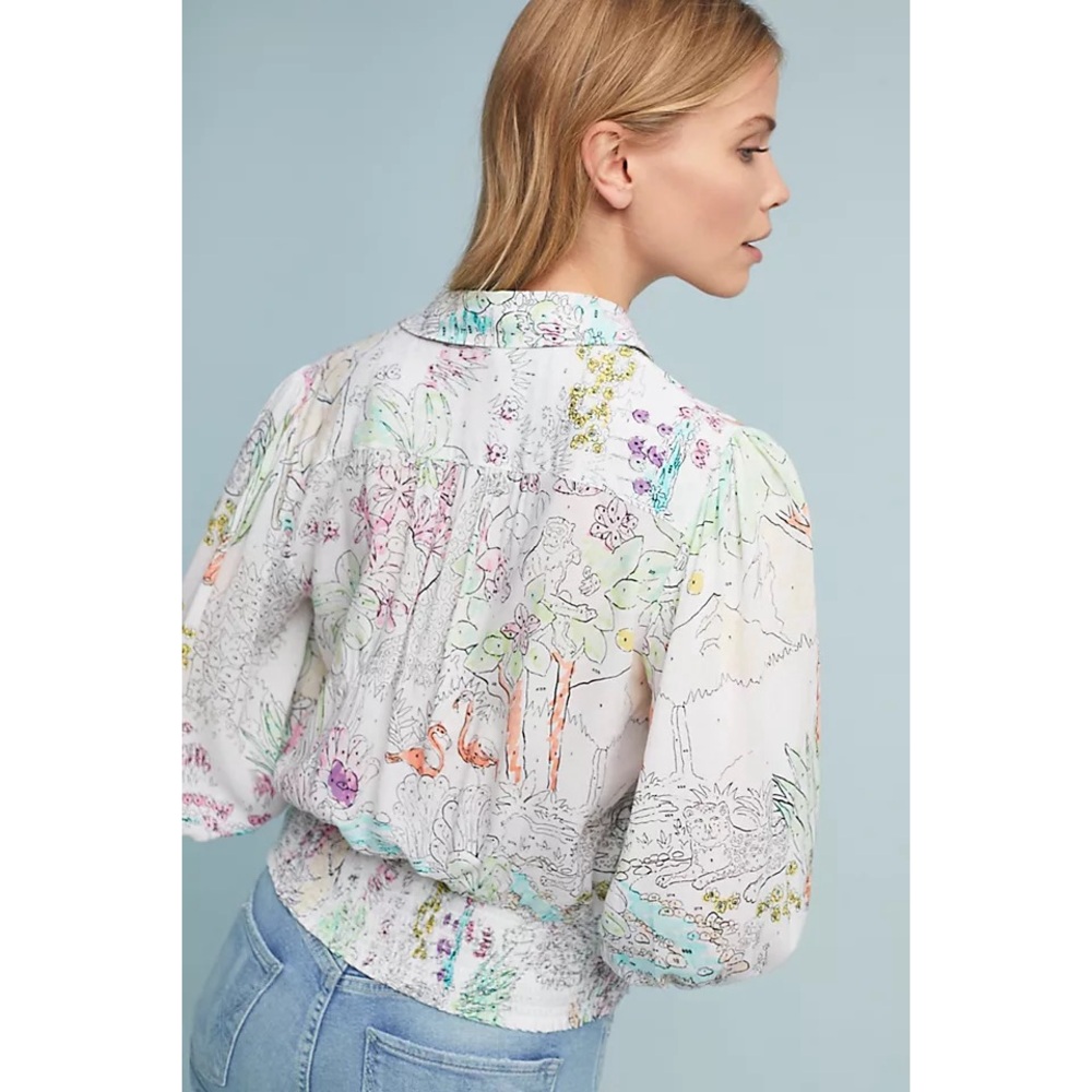 maeve by anthropologie rosa smocked paint-by-number blouse white & pastels